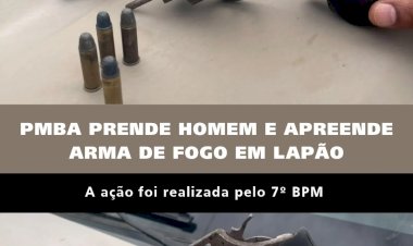 PM apreende revólver e conduz homem à delegacia em Lapão