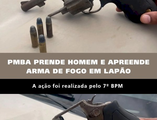 PM apreende revólver e conduz homem à delegacia em Lapão