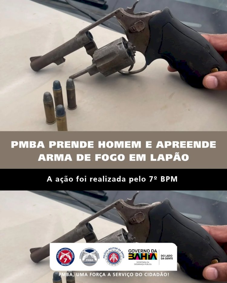 PM apreende revólver e conduz homem à delegacia em Lapão